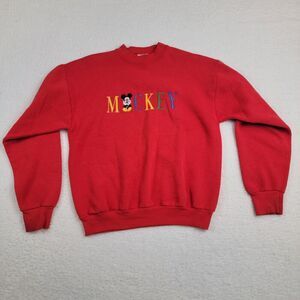 Mickey Mouse Sweatshirt VTG Embroidered Spellout Sweatshirt Large USA Crewneck